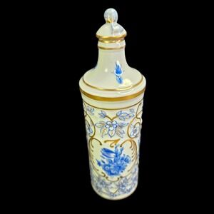 Herend Perfume Bottle Blue Floral Rosebud Top Gold Trim Embossed Empty READ
